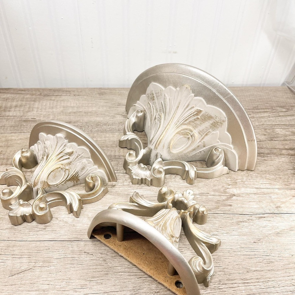 Ornate Gray Gold Wall Shelf Set – Vintage Gothic Burwood Decor - Picture 5 of 16